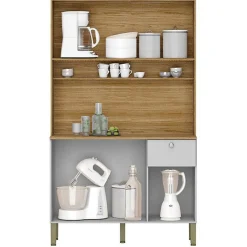 Buffet de Cuisine 6 Portes 1 Tiroir Chêne et Blanc 7 Niches L 111 H 185 P 39.3 cm - L 111 x l 39.3 x H 185 cm