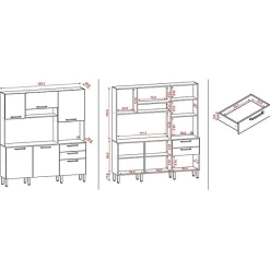 Buffet de Cuisine 6 Portes 2 Tiroirs Chêne et Taupe L 180.2 H 198 P 38.8 cm - L 180.2 x l 38.8 x H 198 cm