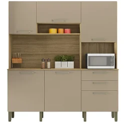 Buffet de Cuisine 6 Portes 2 Tiroirs Chêne et Taupe L 180.2 H 198 P 38.8 cm - L 180.2 x l 38.8 x H 198 cm