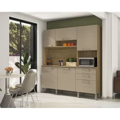 Buffet de Cuisine 6 Portes 2 Tiroirs Chêne et Taupe L 180.2 H 198 P 38.8 cm - L 180.2 x l 38.8 x H 198 cm