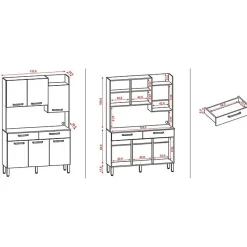 Buffet de Cuisine 6 Portes 2 Tiroirs Chêne Taupe 10 Niches L 132 H 186 P 38.8 cm - L 132 x l 38.8 x H 186 cm