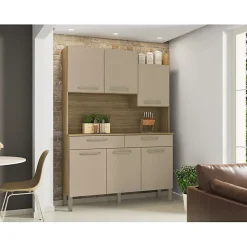 Buffet de Cuisine 6 Portes 2 Tiroirs Chêne Taupe 10 Niches L 132 H 186 P 38.8 cm - L 132 x l 38.8 x H 186 cm