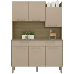Buffet de Cuisine 6 Portes 2 Tiroirs Chêne Taupe 10 Niches L 132 H 186 P 38.8 cm - L 132 x l 38.8 x H 186 cm