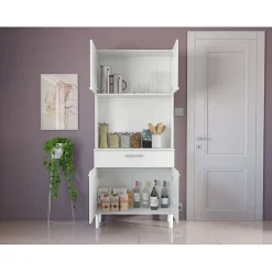 Buffet de Cuisine 4 Portes 1 Tiroir Blanc 3 Niches L 80 H 180 P 36.3 cm - L 80 x l 36.3 x H 180 cm