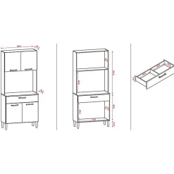 Buffet de Cuisine 4 Portes 1 Tiroir Blanc 3 Niches L 80 H 180 P 36.3 cm - L 80 x l 36.3 x H 180 cm
