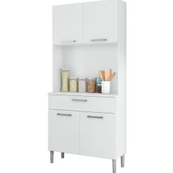 Buffet de Cuisine 4 Portes 1 Tiroir Blanc 3 Niches L 80 H 180 P 36.3 cm - L 80 x l 36.3 x H 180 cm