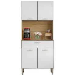 Buffet de Cuisine 4 Portes 1 Tiroir Chêne et Blanc L 74.5 H 170.5 P 36.3 cm - L 74.5 x l 36.3 x H 170.5 cm