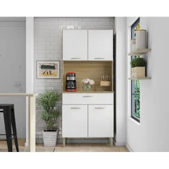 Buffet de Cuisine 4 Portes 1 Tiroir Chêne et Blanc L 74.5 H 170.5 P 36.3 cm - L 74.5 x l 36.3 x H 170.5 cm