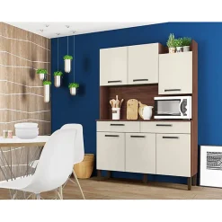 Buffet de Cuisine 6 Portes 2 Tiroirs Noyer Blanc 10 Niches L 132 H 186 P 38.8 cm - L 132 x l 38.8 x H 186 cm