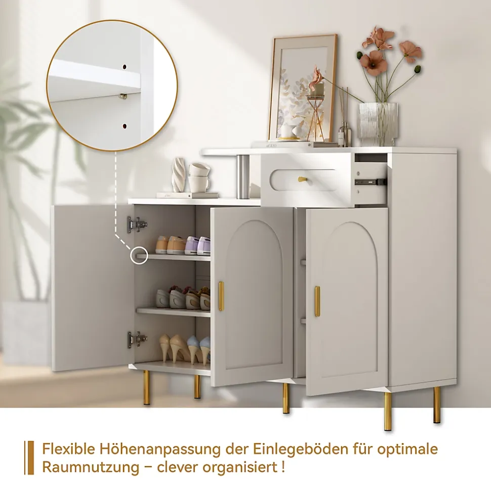 Buffet de Cuisine 3 Portes et Tiroir, Pieds Métalliques, Meuble de Rangement pour Salon Moderne - Blanc 120x35x92 cm