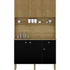 Buffet de Cuisine - STYLE - 6 Portes - 1 Tiroir - Imitation Bois Exotique - Noir