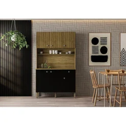 Buffet de Cuisine - STYLE - 6 Portes - 1 Tiroir - Imitation Bois Exotique - Noir