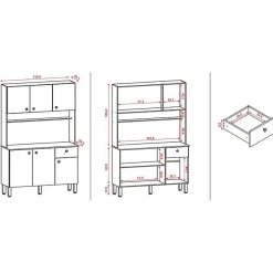 Buffet de Cuisine - STYLE - 6 Portes - 1 Tiroir - Imitation Bois Exotique - Noir