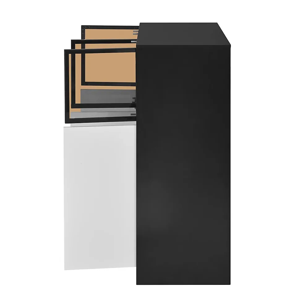 Buffet de Cuisine avec Éclairage LED Réglable et 3 Portes en Verre - Meuble de Rangement - Panneaux de Particules - Blanc/Noir