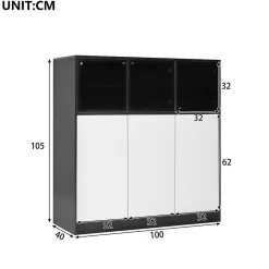 Buffet de Cuisine avec Éclairage LED Réglable et 3 Portes en Verre - Meuble de Rangement - Panneaux de Particules - Blanc/Noir