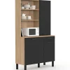 Buffet de cuisine avec colonne de rangement 100 CM CINA 3 portes + tiroir façon hêtre et noir