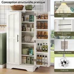 Buffet de Cuisine avec LED Détecteur, 2 Portes avec Étagères Réglables et Supports de Portes - Blanc - 120x60x40 cm