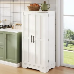 Buffet de Cuisine avec LED Détecteur, 2 Portes avec Étagères Réglables et Supports de Portes - Blanc - 120x60x40 cm