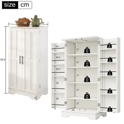 Buffet de Cuisine avec LED Détecteur, 2 Portes avec Étagères Réglables et Supports de Portes - Blanc - 120x60x40 cm