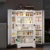 Buffet de Cuisine avec Portes et Étagères Réglables, Meuble de Cuisine avec Éclairage LED - Blanc - 60,5x40x120 cm