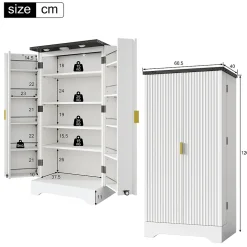 Buffet de Cuisine avec Portes et Étagères Réglables, Meuble de Cuisine avec Éclairage LED - Blanc - 60,5x40x120 cm