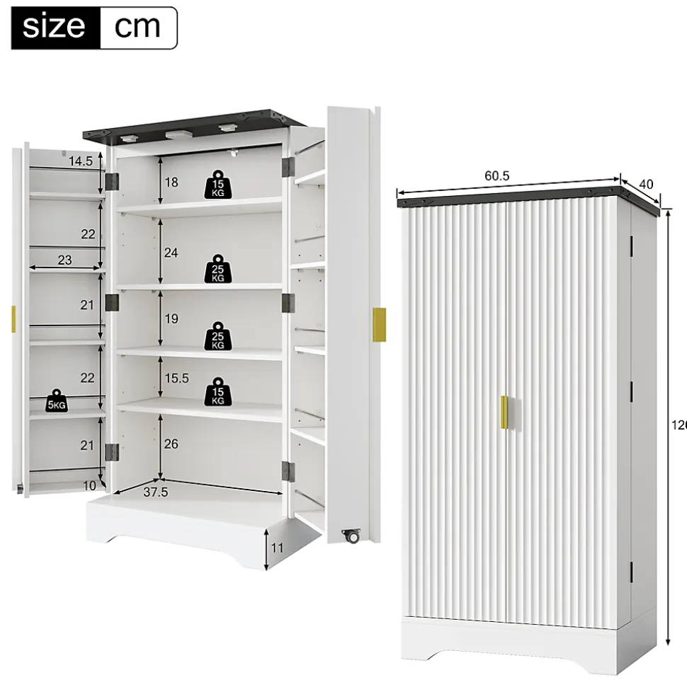 Buffet de Cuisine avec Portes et Étagères Réglables, Meuble de Cuisine avec Éclairage LED - Blanc - 60,5x40x120 cm