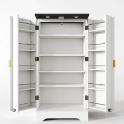 Buffet de Cuisine avec Portes et Étagères Réglables, Meuble de Cuisine avec Éclairage LED - Blanc - 60,5x40x120 cm
