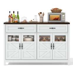 Buffet de Cuisine avec Rangement, 4 Portes et 2 Tiroirs Spacieux, Meuble pour Salle à Manger en MDF 140x39x90 cm - Blanc