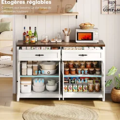 Buffet de Cuisine avec Rangement, 4 Portes et 2 Tiroirs Spacieux, Meuble pour Salle à Manger en MDF 140x39x90 cm - Blanc