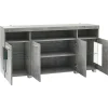 Buffet de Cuisine Bar avec 3 Compartiments et LED - Meuble Salon Moderne MDF et Verre Trempé, Gris Ciment - 140x40x70 cm