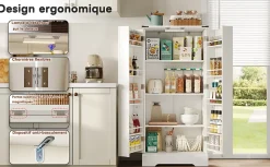 Buffet de cuisine blanc 128,5 cm, LED, 2 portes battantes, étagères réglables, pratique pour salle a manger ou salon