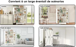 Buffet de cuisine blanc 128,5 cm, LED, 2 portes battantes, étagères réglables, pratique pour salle a manger ou salon