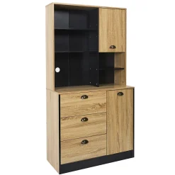 Buffet de cuisine Chef - Hauteur 169 cm - Bois et Noir