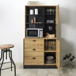 Buffet de cuisine Chef - Hauteur 169 cm - Bois et Noir