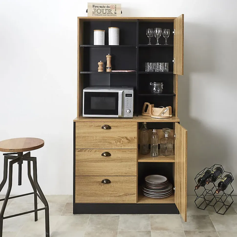 Buffet de cuisine Chef - Hauteur 169 cm - Bois et Noir