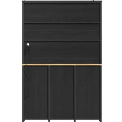 Buffet de Cuisine Haut avec Multiples Compartiments et Étagères Réglables pour Vaisselle et Snacks, MDF Noir 120x40x180 cm