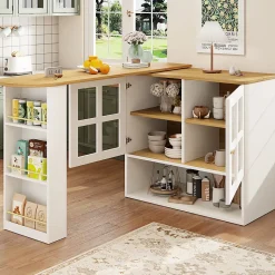 Buffet de Cuisine Moderne, Îlot Extensible avec Rangement et Étagères, Structure MDF, Blanc, 138-204x35x102,5 cm