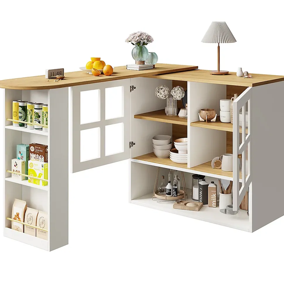Buffet de Cuisine Moderne, Îlot Extensible avec Rangement et Étagères, Structure MDF, Blanc, 138-204x35x102,5 cm