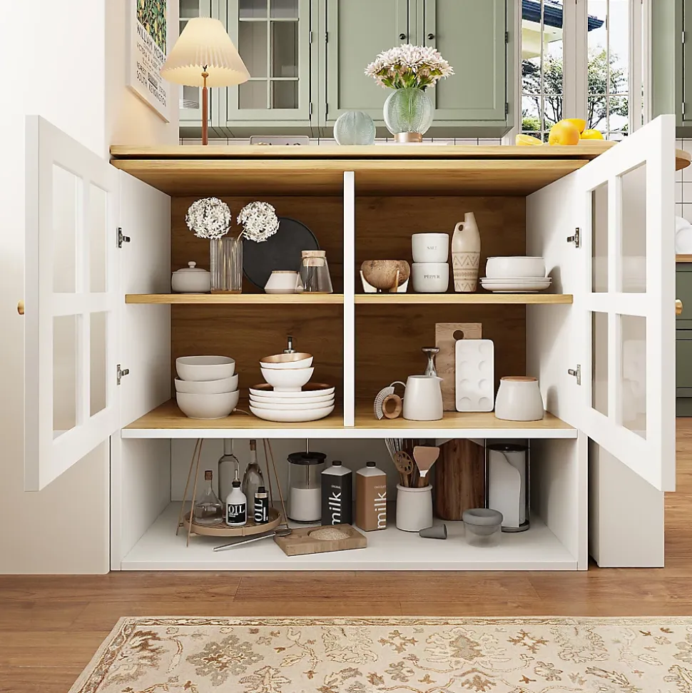 Buffet de Cuisine Moderne, Îlot Extensible avec Rangement et Étagères, Structure MDF, Blanc, 138-204x35x102,5 cm