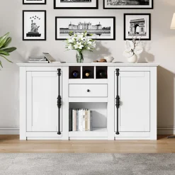 Buffet de Cuisine Moderne avec 2 Portes, 1 Tiroir et 3 Porte-Bouteilles, MDF + Panneaux de Particules, Blanc, 130x35x70 cm