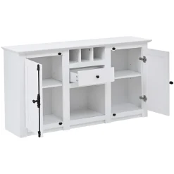 Buffet de Cuisine Moderne avec 2 Portes, 1 Tiroir et 3 Porte-Bouteilles, MDF + Panneaux de Particules, Blanc, 130x35x70 cm