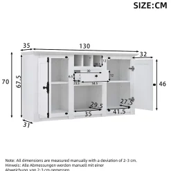 Buffet de Cuisine Moderne avec 2 Portes, 1 Tiroir et 3 Porte-Bouteilles, MDF + Panneaux de Particules, Blanc, 130x35x70 cm
