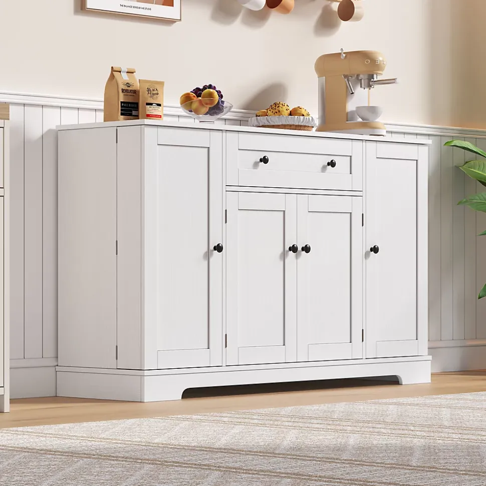 Buffet de cuisine multifonction avec portes et étagères réglables, design moderne, anti-basculement, idéal pour cuisine et salon