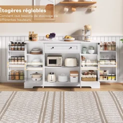 Buffet de cuisine multifonction avec portes et étagères réglables, design moderne, anti-basculement, idéal pour cuisine et salon