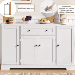 Buffet de cuisine multifonction avec portes et étagères réglables, design moderne, anti-basculement, idéal pour cuisine et salon