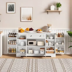 Buffet de cuisine multifonction avec portes et étagères réglables, design moderne, anti-basculement, idéal pour cuisine et salon