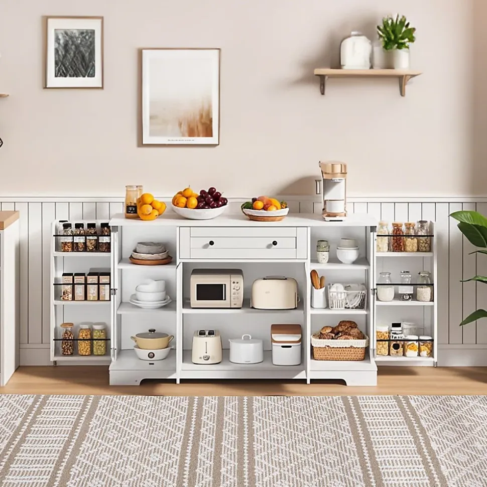 Buffet de cuisine multifonction avec portes et étagères réglables, design moderne, anti-basculement, idéal pour cuisine et salon