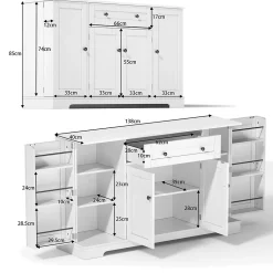 Buffet de cuisine multifonction avec portes et étagères réglables, design moderne, anti-basculement, idéal pour cuisine et salon