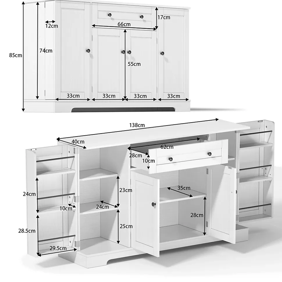 Buffet de cuisine multifonction avec portes et étagères réglables, design moderne, anti-basculement, idéal pour cuisine et salon