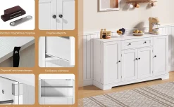 Buffet de cuisine multifonction avec portes et étagères réglables, design moderne, anti-basculement, idéal pour cuisine et salon